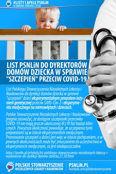 List Polskiego Stowarzyszenia Niezależnych Lekarzy i Naukowców do dyrekcji domów dziecka