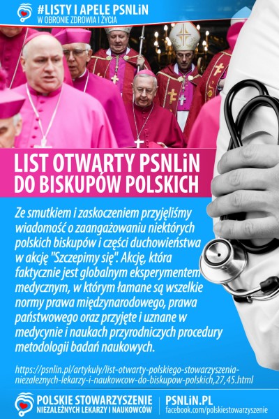 List otwarty Polskiego Stowarzyszenia Niezależnych Lekarzy i Naukowców do biskupów polskich