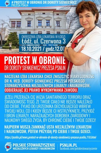 Protest w obronie dr Doroty Sienkiewicz Prezesa PSNLiN Polskiego Stowarzyszenia Niezależnych Lekarzy i Naukowców - Memy PSNLiN