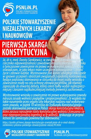 Memy PSNLiN - SKARGA KONSTYTUCYJA - Oświadczenie dr n. med. Doroty Sienkiewicz - Prezesa Polskiego Stowarzyszenie Niezależnych Lekarzy i Naukowców