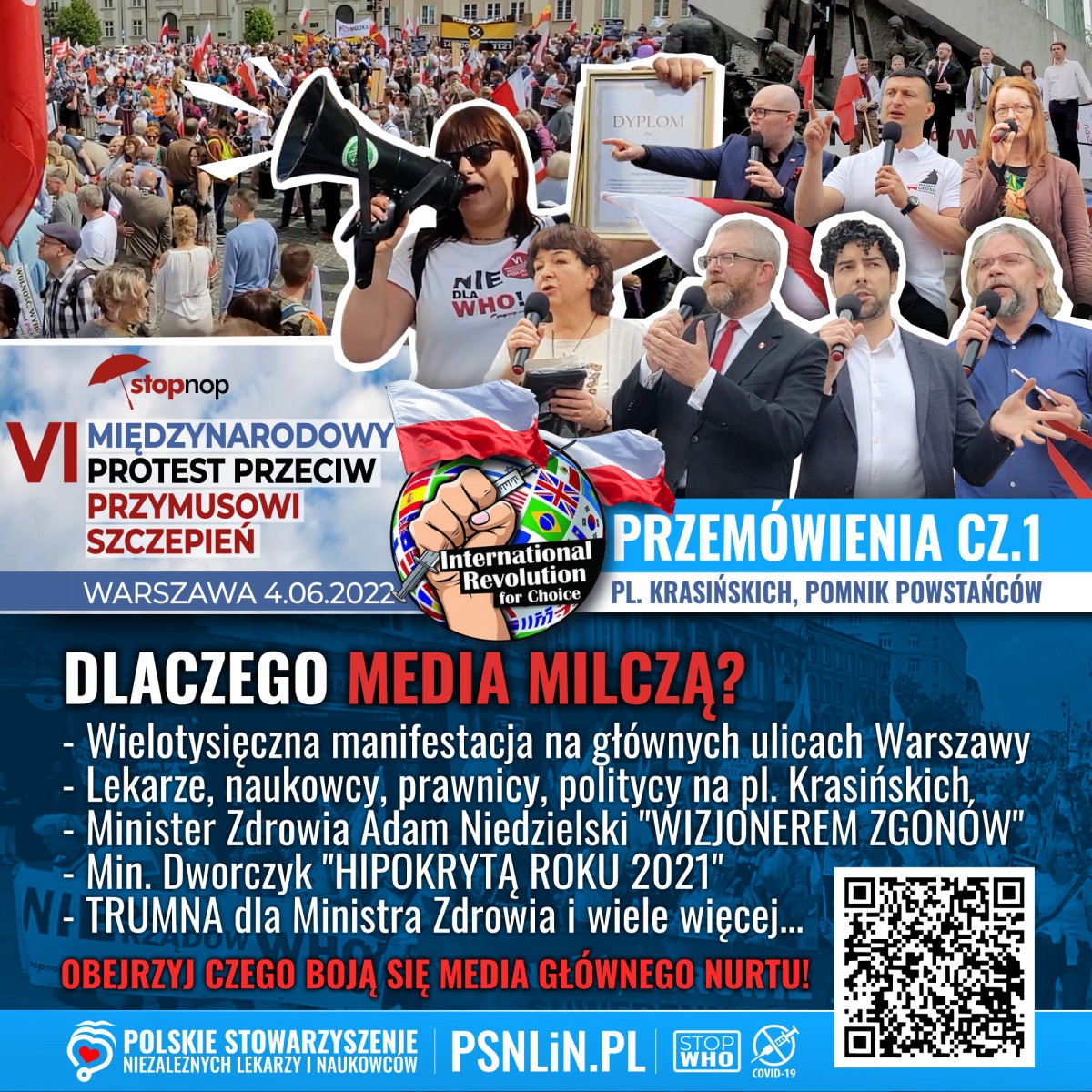 VI Międzynarodowy Protest PrzeciwPrzymusowi Szczepień - cz1 - przemówienia - memy PSNLiN