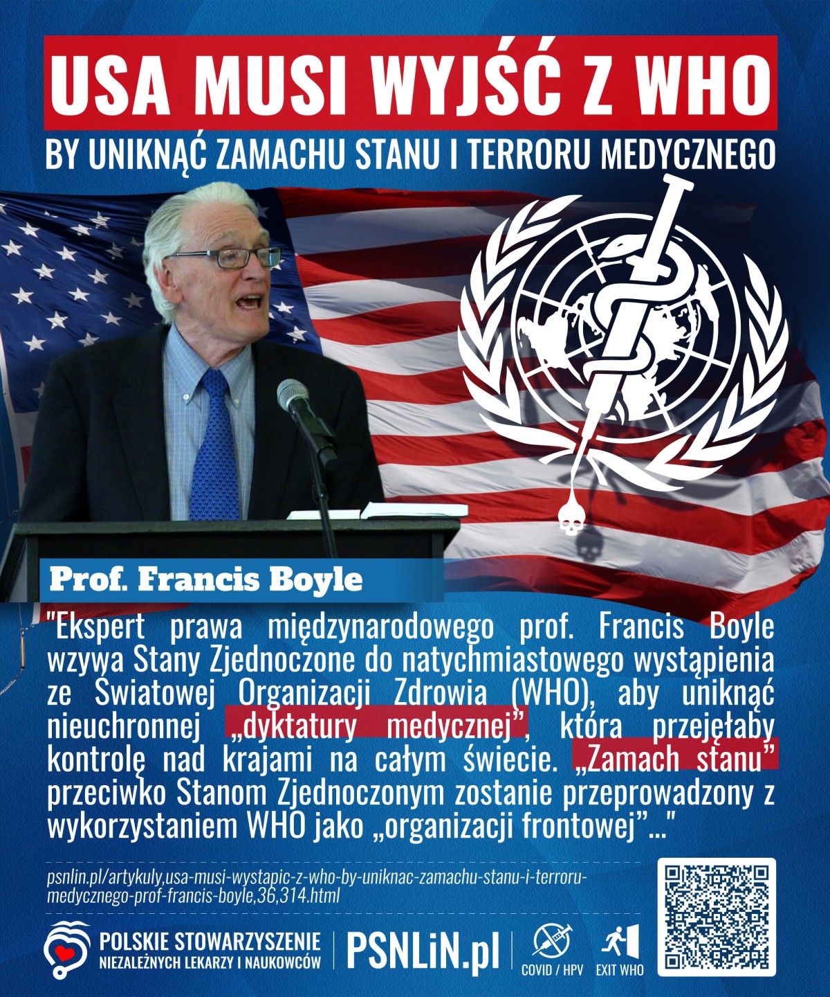USA musi wyjść z WHO by uniknąć zamachu stanu i terroru medycznego - prof Boyle - PSNLiN-1